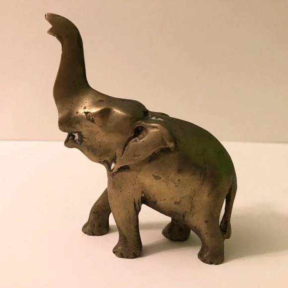 Vintage Brass Elephant Trunk Up Animal 4.75 Inch Tall  Figurine Decor - Picture 4 of 10